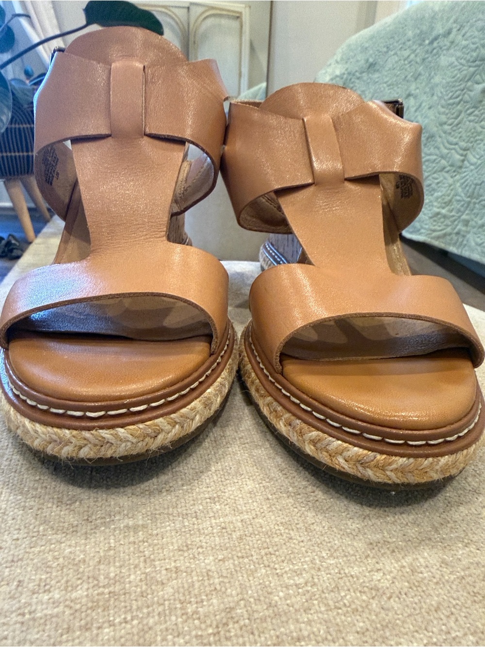 Crown Vintage Cognac Leather Strappy Wedge Sandals - Picture 6 of 9